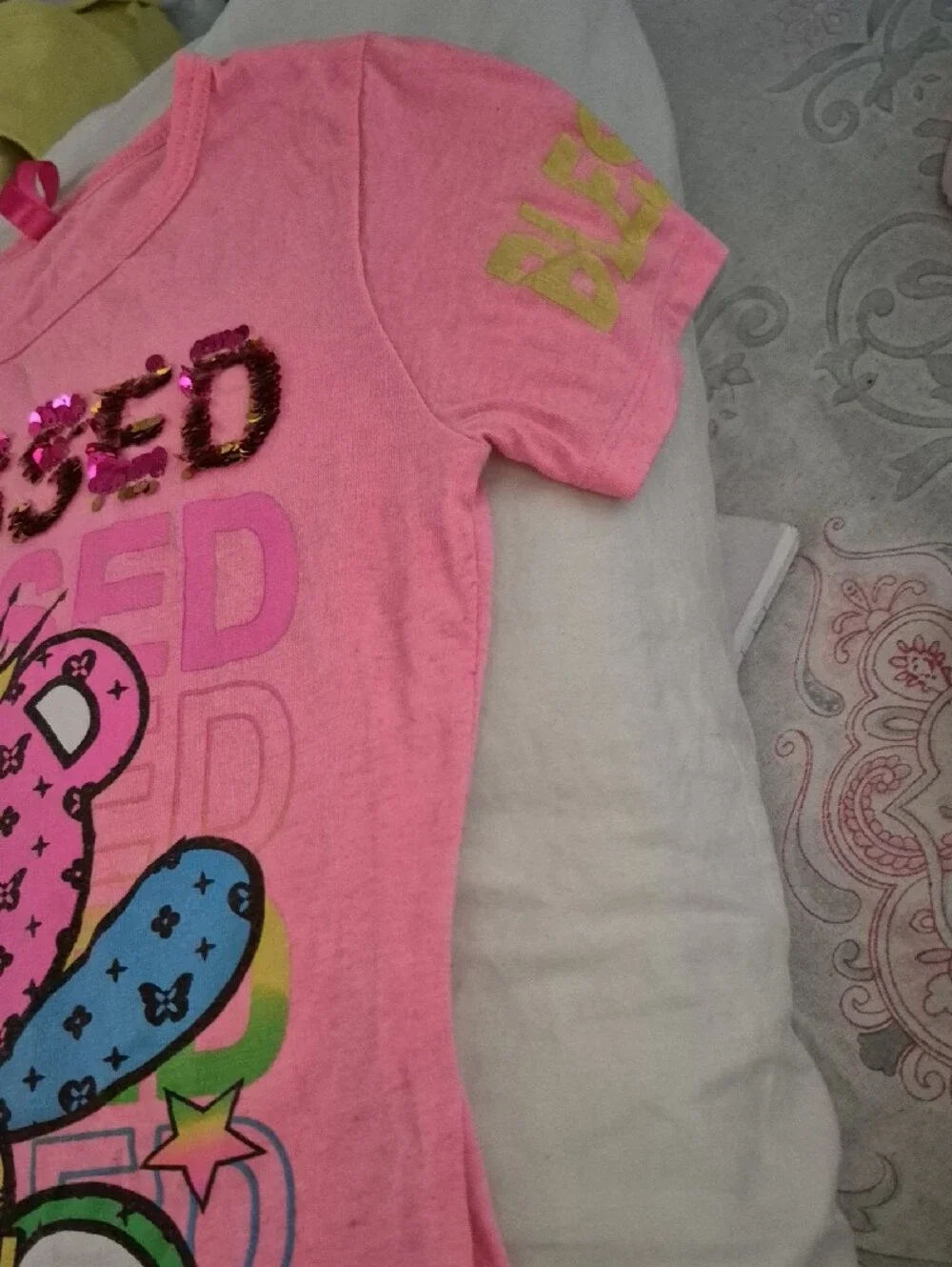 Girls Pink 'Blessed Queen' Sequin Teddy Graphic Tee